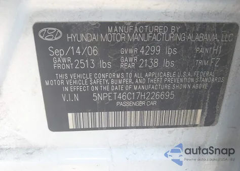 2007 Hyundai Sonata Gls from USA, damaged, VIN 5NPET46C17H226695